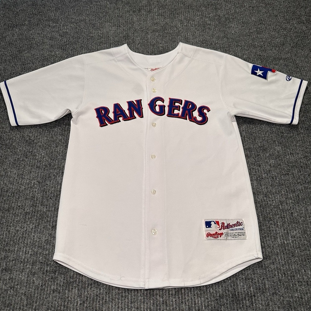 TEXAS RANGERS Rawlings AUTHENTIC White Blank Jersey Youth‎ Sz 14/16 MLB